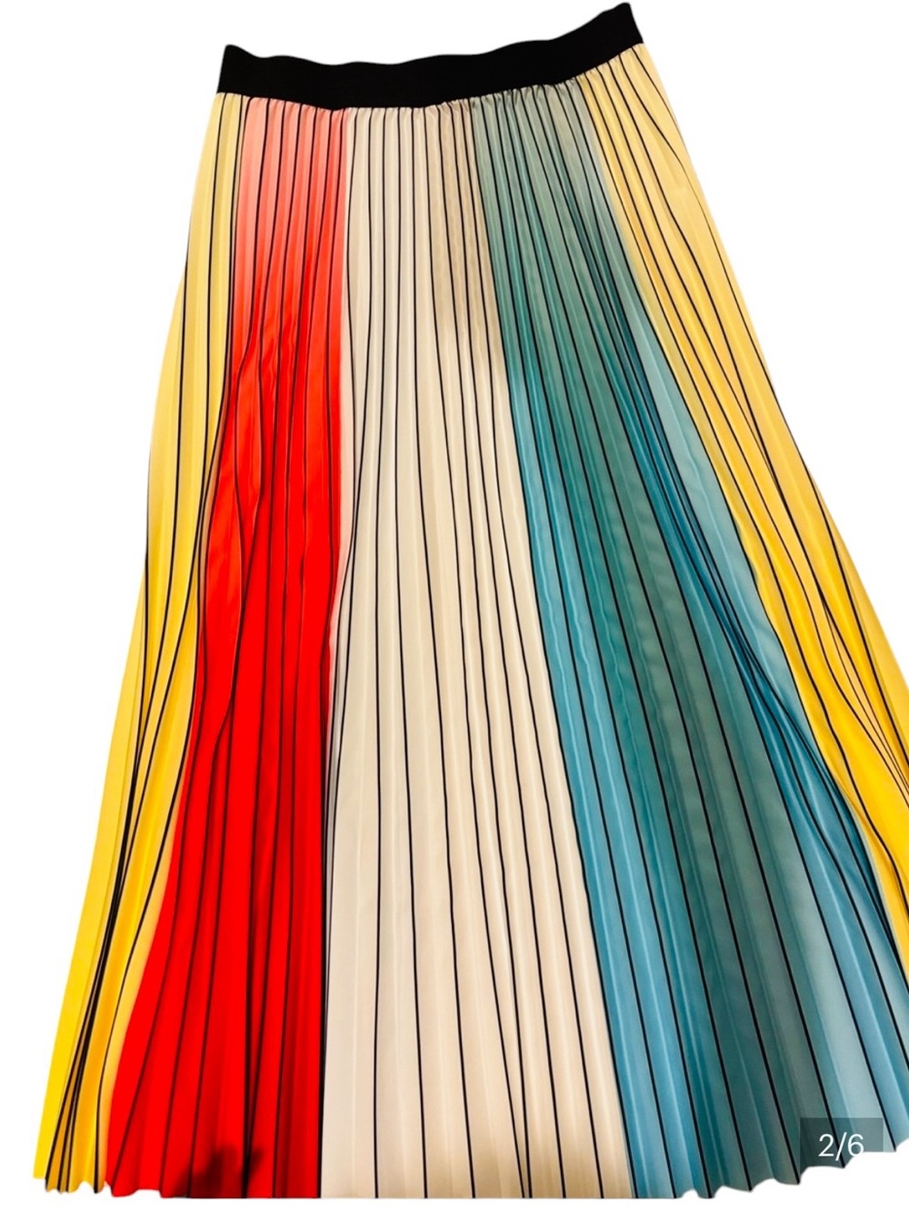 Color block colorful striped pleated maxi skirt medium